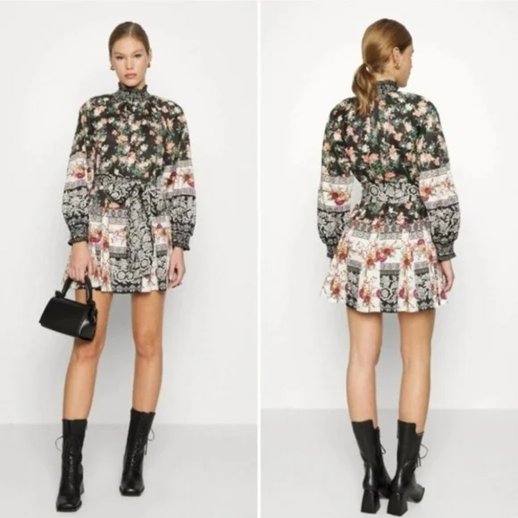 ALICE + OLIVIA ANIS FLORAL MOCK NECK MINI DRESS Sz 6 - Picture 3 of 12